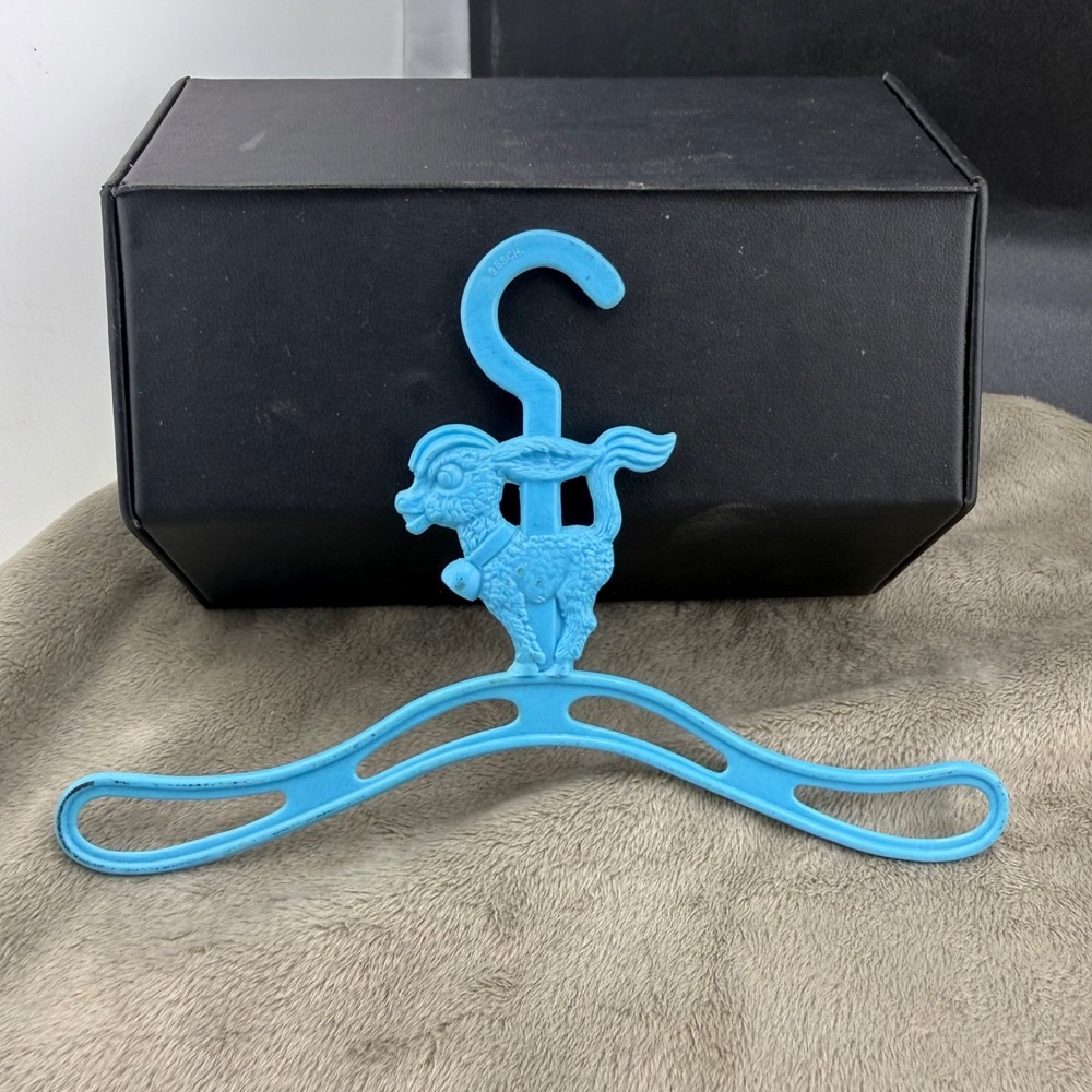Vintage West Germany Baby Hanger Blue Donkey Lamb Plastic Animal 7.5in